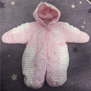 Vintage Baby Girl Weather Tamer 6/9 Month Pink Snowsuit Stripes Polka Dots Bows